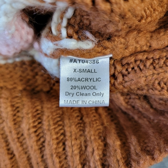 Lumiere Brown Pink Striped Fuzzy Sweater Long Sleeve Wool Blend Cozy Size XS - Picture 5 of 7